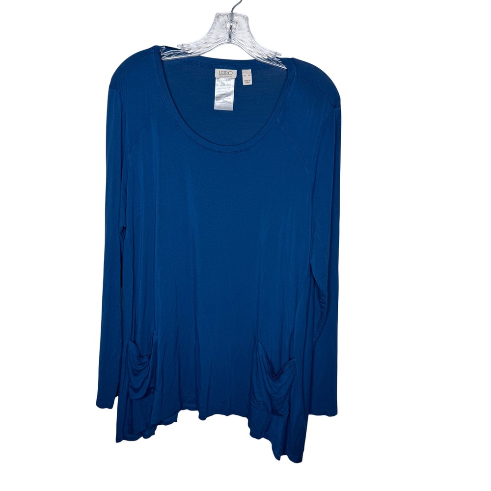 LOGO Lori‎ Goldstein Womens XL Blue Long Sleeve Pocket Tunic Top Casual